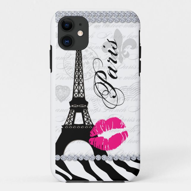 Paris Eiffel Tower Pink Lips Cell Phone Cover (Back)