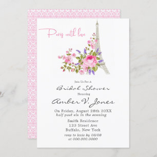 Paris Eiffel Tower Pink Peony Bridal Shower Invitation
