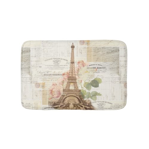 Paris Eiffel Tower Pink Roses Bath Rug