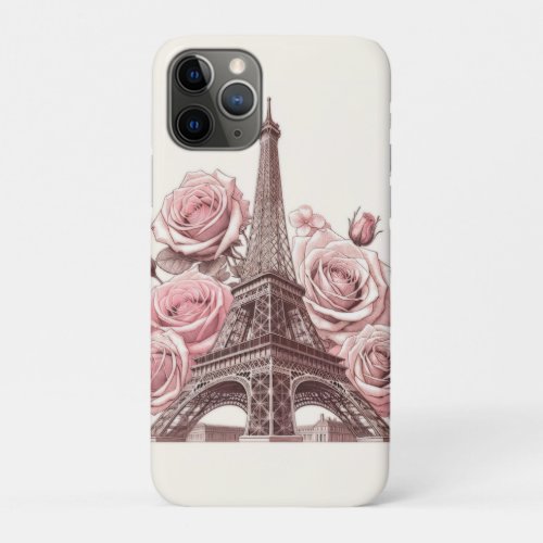 Paris Eiffel Tower  Pink Roses iPhone 11 Pro Case
