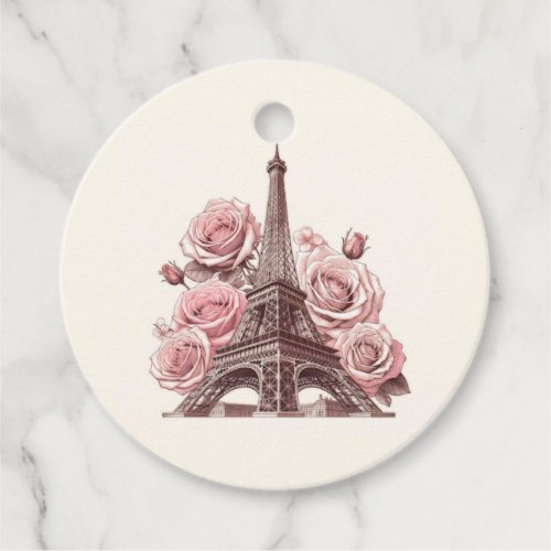 Paris Eiffel Tower  Pink Roses Favor Tags