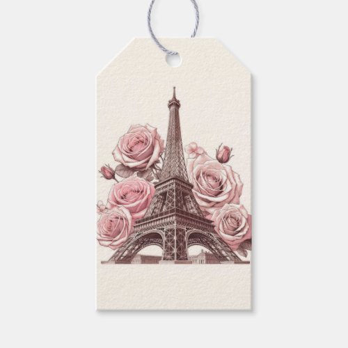 Paris Eiffel Tower  Pink Roses Gift Tags
