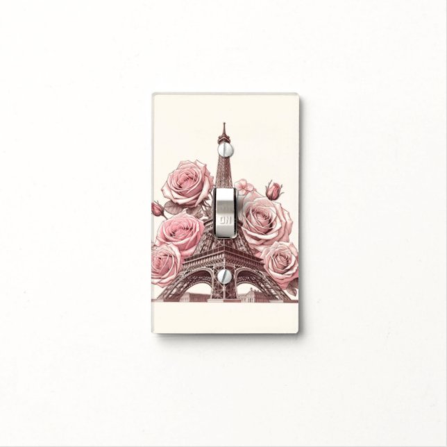 Paris Eiffel Tower & Pink Roses Light Switch Cover (In Situ)