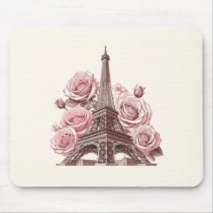Paris Eiffel Tower & Pink Roses Mouse Pad