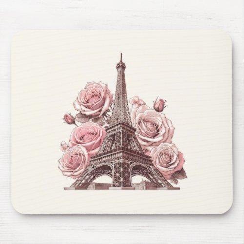 Paris Eiffel Tower  Pink Roses Mouse Pad