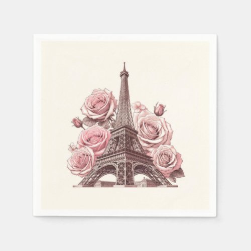 Paris Eiffel Tower  Pink Roses Napkins