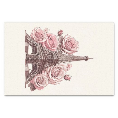 Paris Eiffel Tower  Pink Roses Tissue Paper