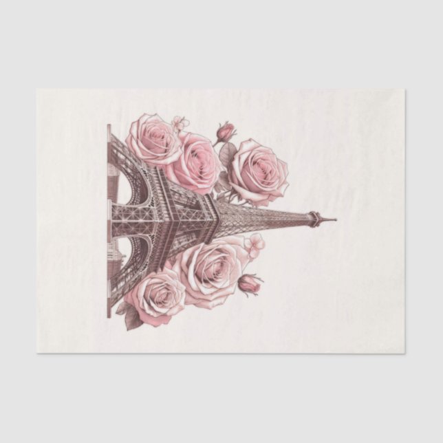 Paris Eiffel Tower & Pink Roses Tissue Paper (Front)