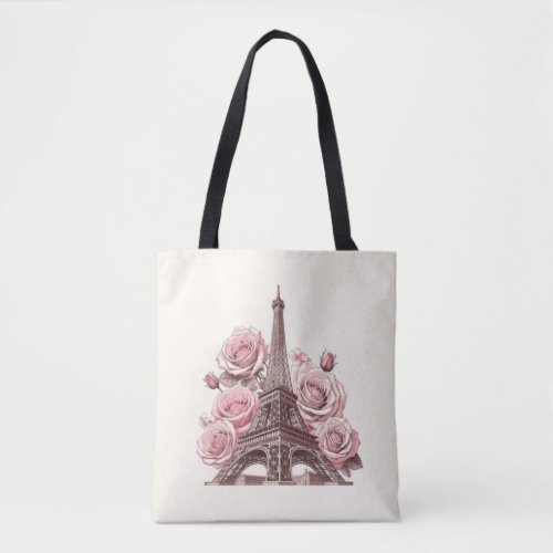 Paris Eiffel Tower  Pink Roses Tote Bag