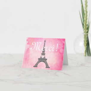 Paris Eiffel Tower Pink Watercolor Thank You Merci