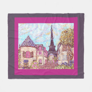 Paris Eiffel Tower pointillism fleece blanket