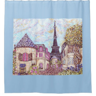 Paris Eiffel Tower pointillism landscape curtain