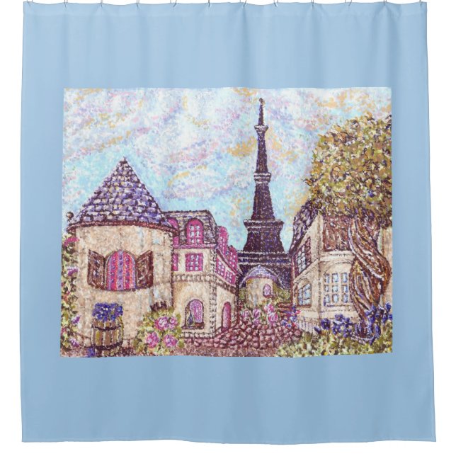 Paris Eiffel Tower pointillism landscape curtain (Front)