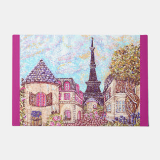 Paris Eiffel Tower pointillism landscape door mat