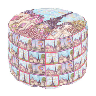 Paris Eiffel Tower pointillism pouf