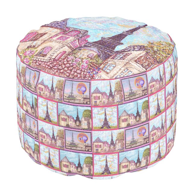 Paris Eiffel Tower pointillism pouf (Angled Back)