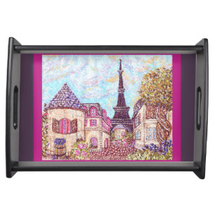 Paris Eiffel Tower pointillism serving tray