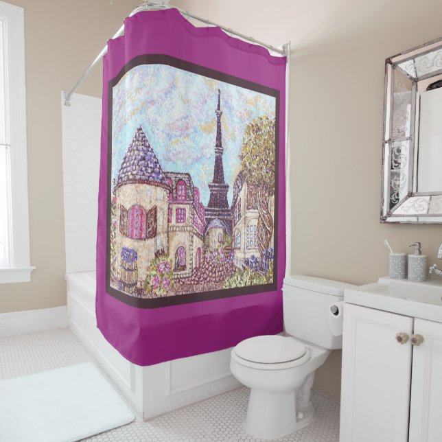 Paris Eiffel Tower pointillism shower curtain (In Situ)