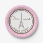 Paris Eiffel Tower, Polka Dot Sweet 16 Paper Plate at Zazzle