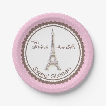 Paris Eiffel Tower  Polka Dot Sweet 16 Paper Plate by HomeDecoration at Zazzle