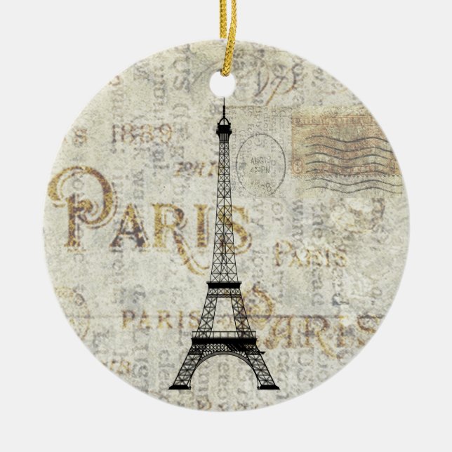 Paris Eiffel Tower Postcard Ornament (Front)