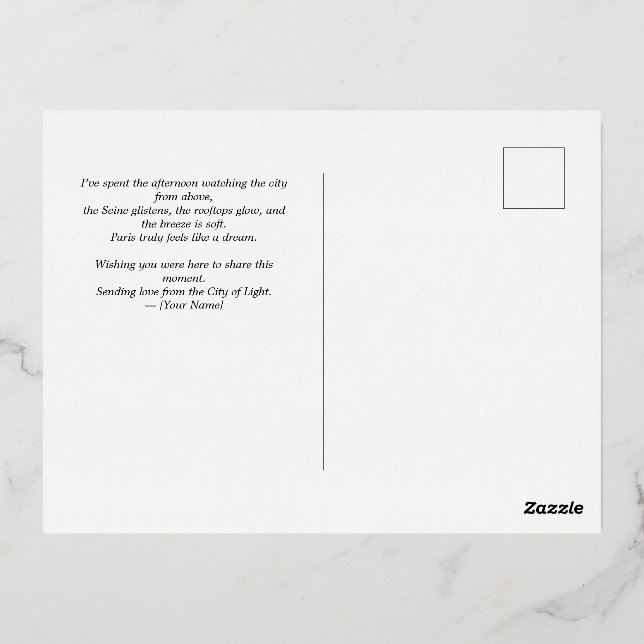 Paris Eiffel Tower Postcard with Gold Foil – Elega (Back)