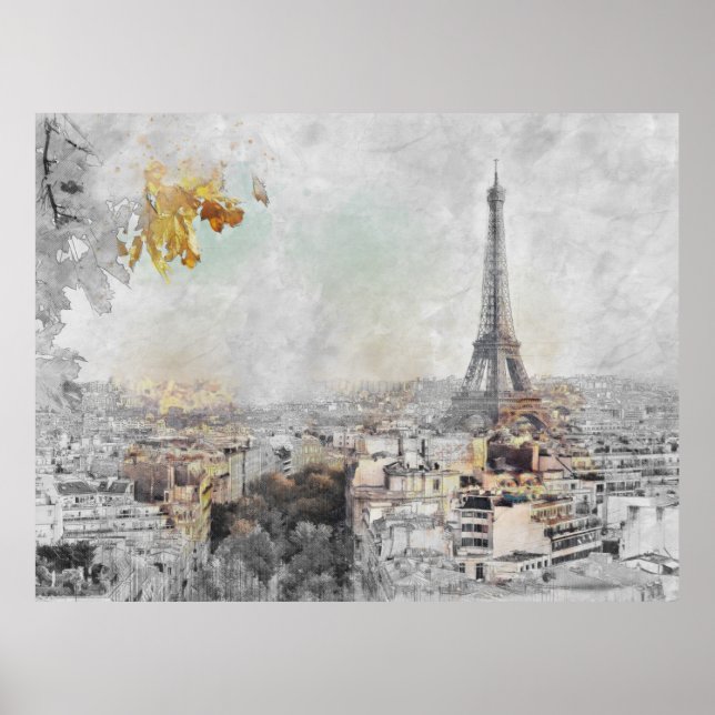 Paris Eiffel Tower Poster – Romantic Sunset Art  (Front)