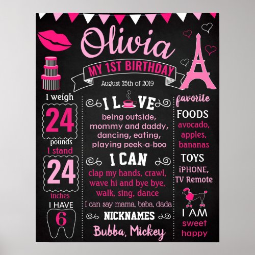 Paris Eiffel Tower Puddle Birthday board Poster