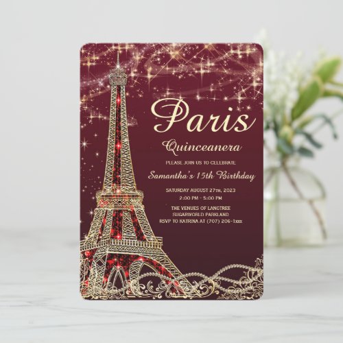 Paris Eiffel Tower Quinceanera Invite