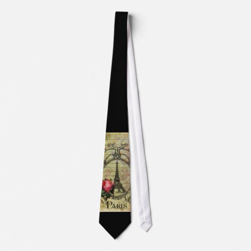 Paris Eiffel Tower  Red Rose Steampunk Neck Tie