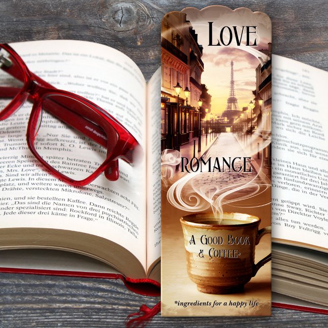 Paris Eiffel Tower Romance Coffee Bookmarks (A romantic bookmark featuring a painting of a cup of coffee with the Eiffel Tower in Paris)