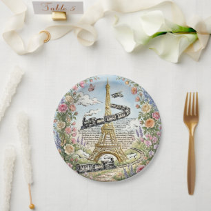 Paris, Eiffel Tower, Romantic French Art Paper Plates