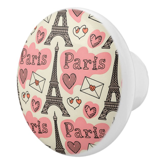 Paris Eiffel Tower Romantic Hearts Accent Ceramic Knob (Right)