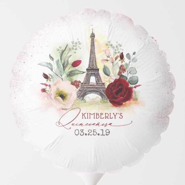 Paris Eiffel Tower Romantic Quinceañera Birthday Balloon (Back)