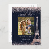 Paris Eiffel Tower Rose Gold Photo Save The Date Announcement Postcard (Front/Back)
