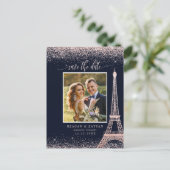 Paris Eiffel Tower Rose Gold Photo Save The Date Announcement Postcard (Standing Front)