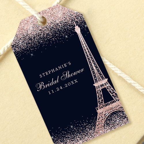 Paris Eiffel Tower Rose Gold Sparkle Bridal Shower Gift Tags