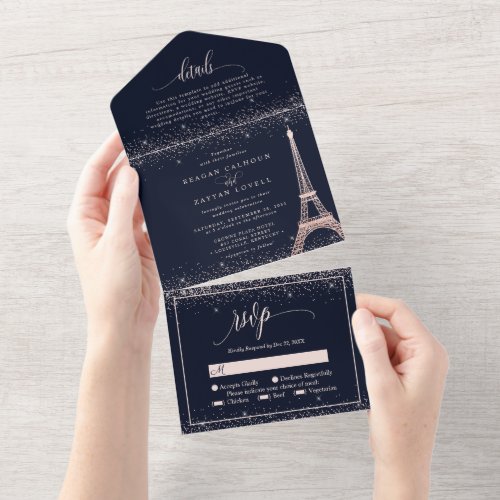 Wedding Invitations 15 Paris Eiffel Tower Rose Gold Sparkle Wedding All I All In One Invitation