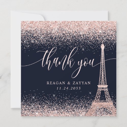 Paris Eiffel Tower Rose Gold Wedding Thank You Card