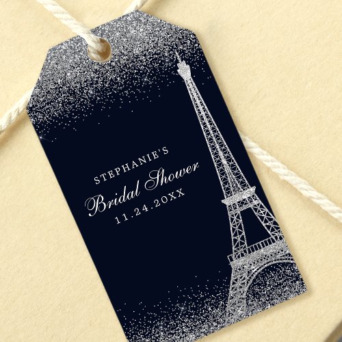Paris Eiffel Tower Silver Sparkle Bridal Shower Gift Tags