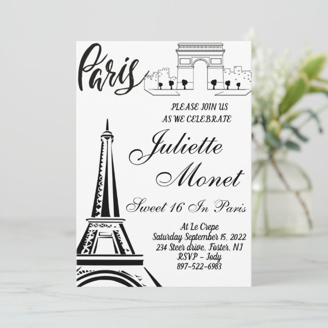 Paris Eiffel Tower Sweet 16 invitations (Standing Front)