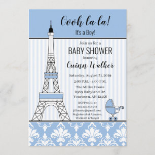 Paris Eiffel Tower Theme Baby Shower blue boy Invitation