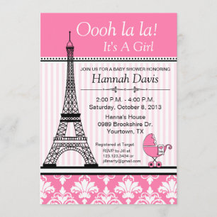 Paris Eiffel Tower Theme Baby Shower Pink Invitation
