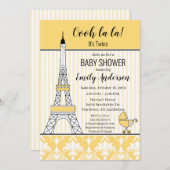 Paris Eiffel Tower Theme Baby Shower Yellow Invitation (Front/Back)