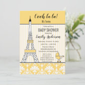 Paris Eiffel Tower Theme Baby Shower Yellow Invitation (Standing Front)
