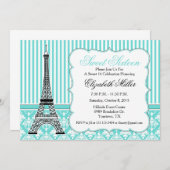 Paris Eiffel Tower Theme Party Teal Invitation (Front/Back)