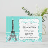 Paris Eiffel Tower Theme Party Teal Invitation (Standing Front)