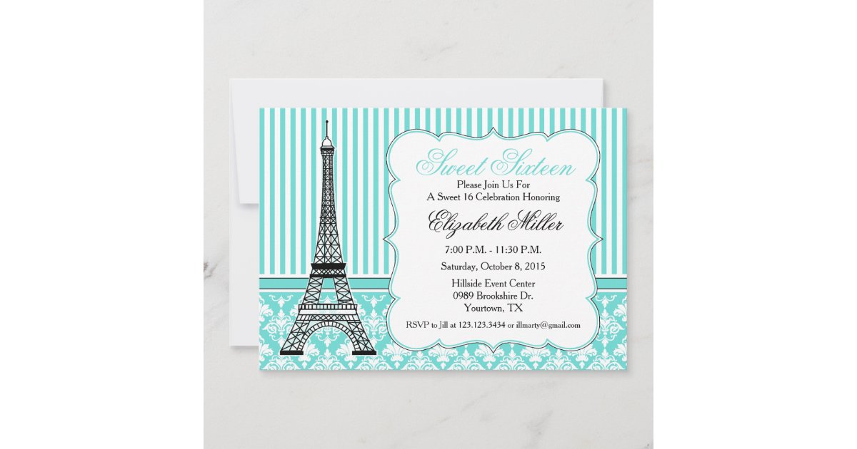 Paris Eiffel Tower Theme Party Teal Invitation | Zazzle