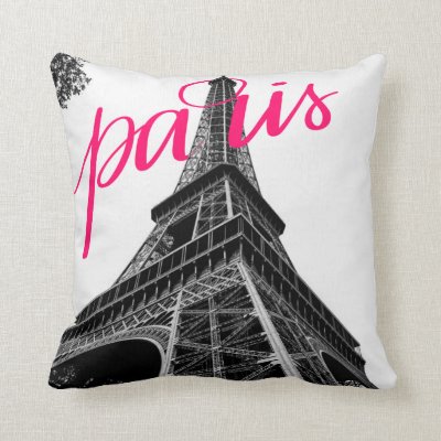Eiffel Tower Paris Blue White Chevron Outdoor Throw Pillow