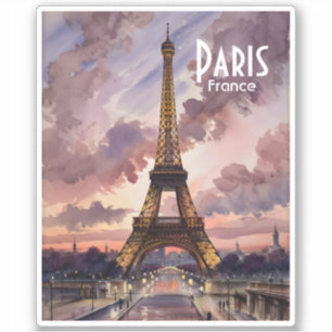Paris Eiffel Tower Twilight Watercolor Custom Text Sticker